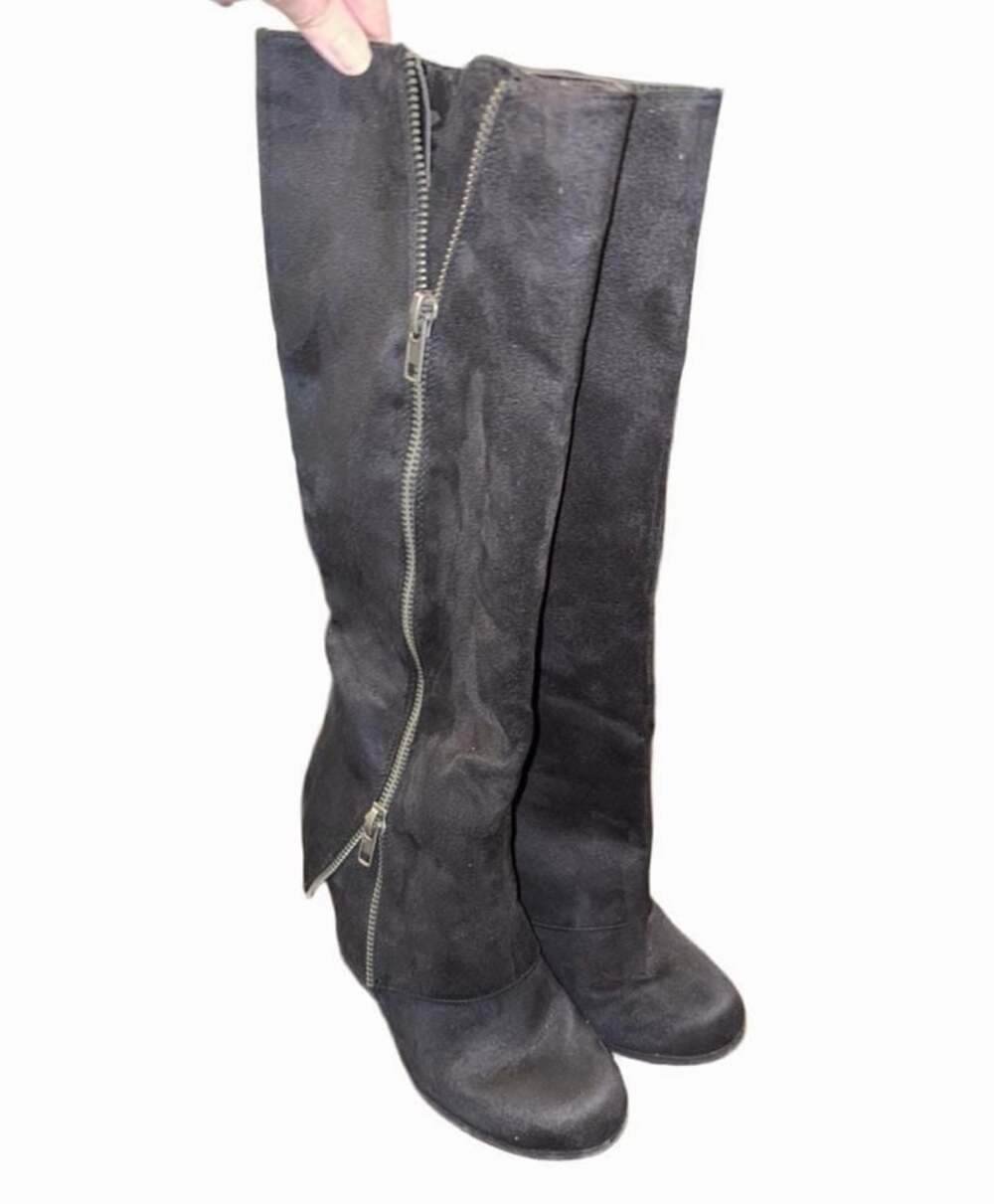 Rampage Shanta Black Suede Wedge Knee High Boots Size 9.5